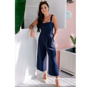 Gal Meets Glam Wide Leg Square Navy Jumpsuit 2